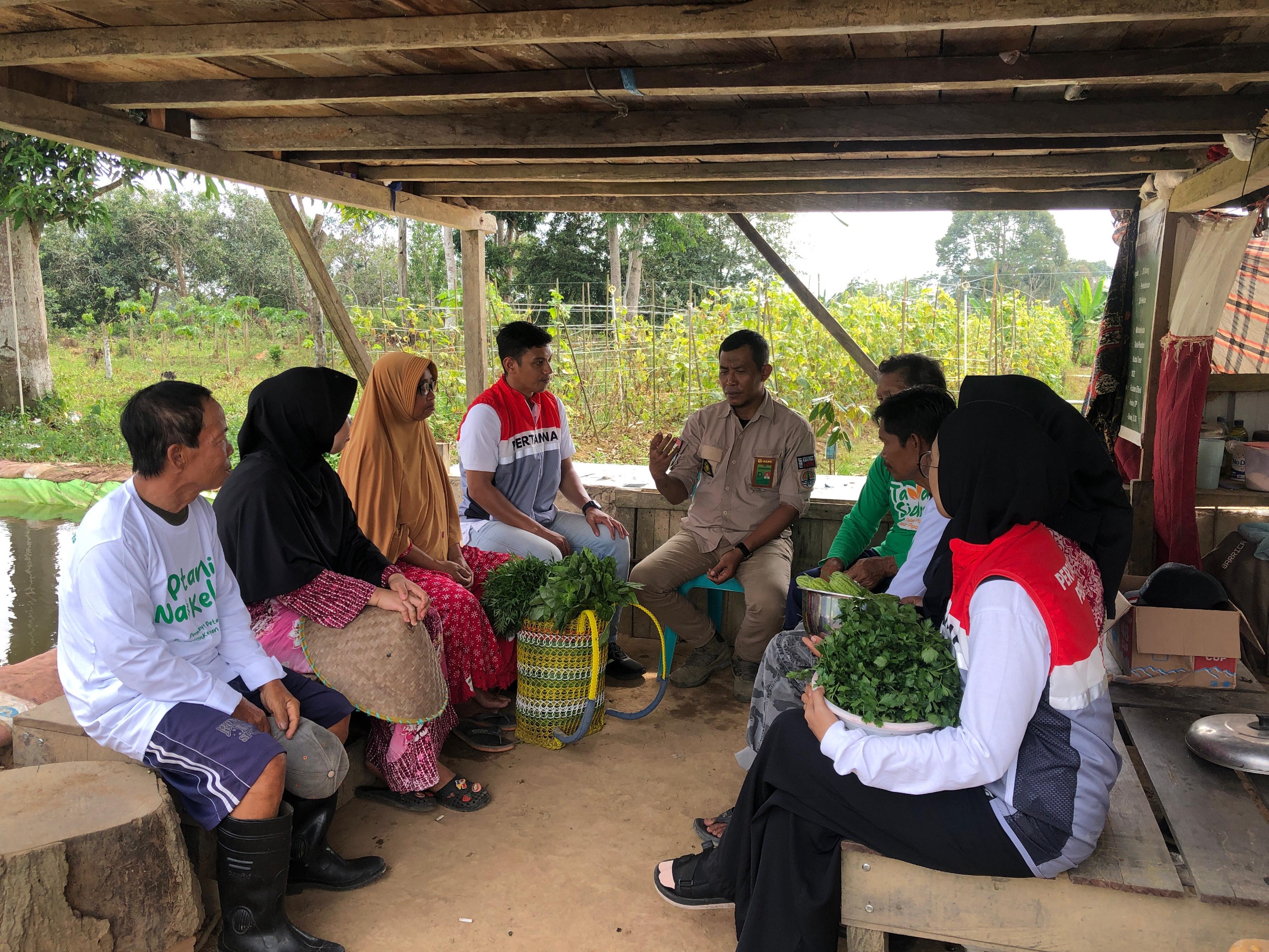 Diskusi petani dengan Pertagas dan Balai Taman Nasional Kutai pada Program Petani Naik Kelas Pertagas Operation Kalimantan Area (OKA).