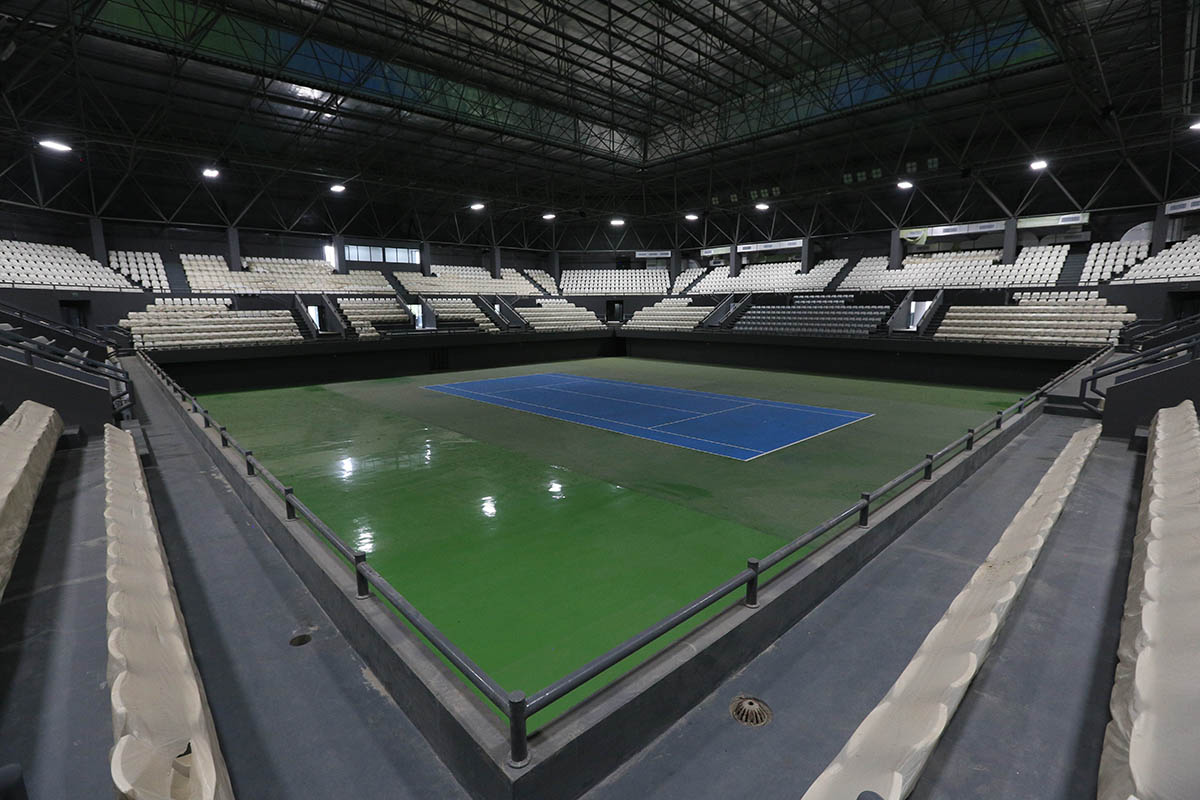Venue tenis di komplek Gelora Bungkarno, Jakarta, Jumat (20/10/2017).