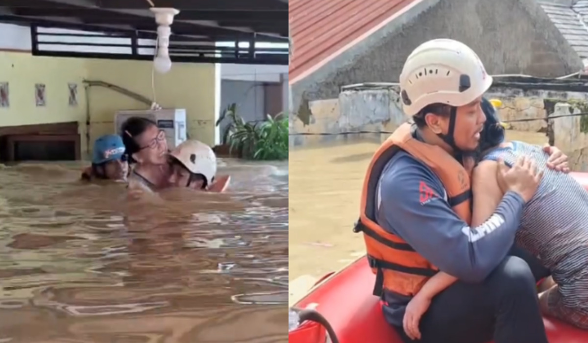 Kisa Bu Injo, Lansia Yangis di Pelukan Tim Sar Usui 5 Jam Sendirian Di Ruman Terjebak Banjir Bekasi