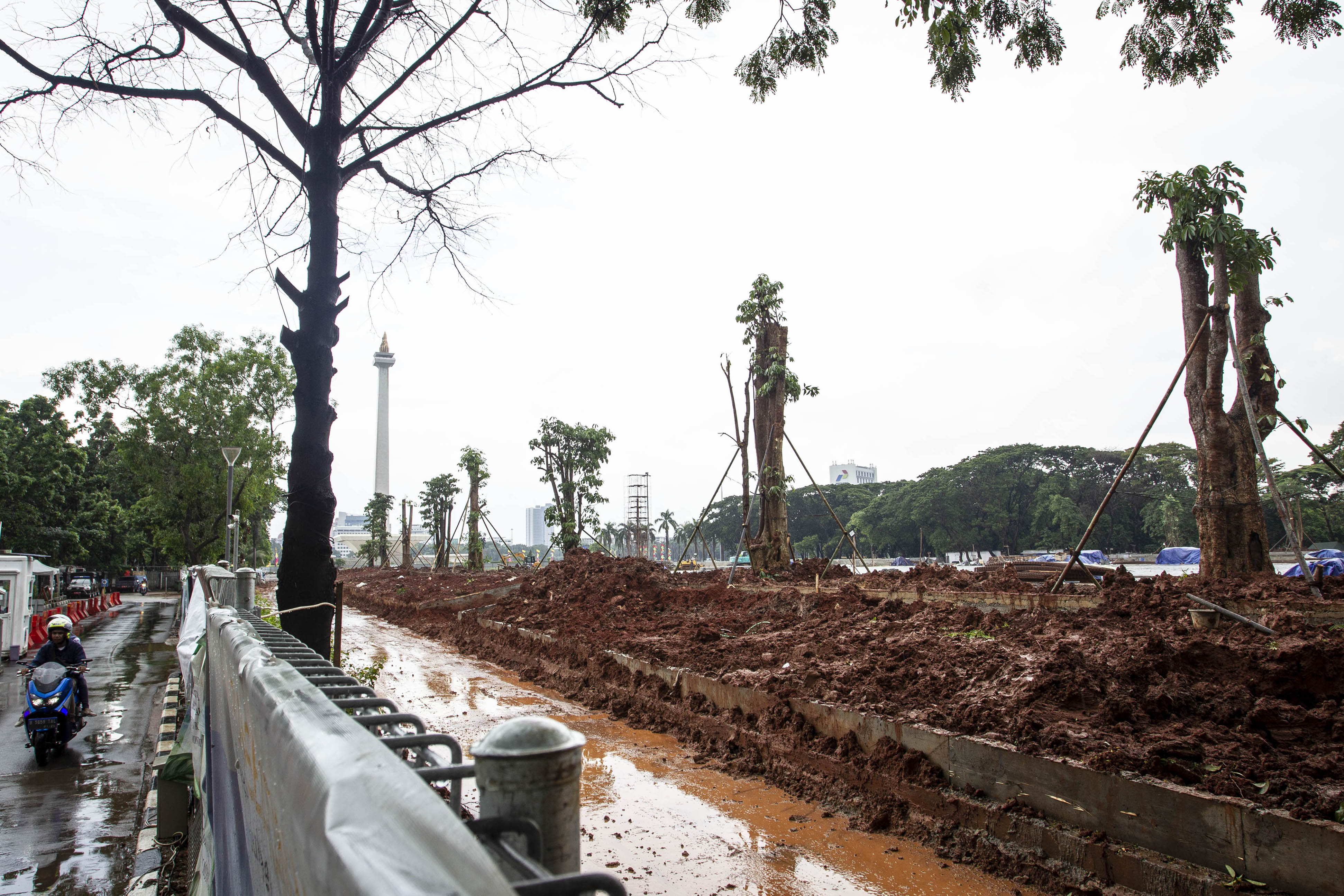 Penanaman Pohon di Lokasi Proyek Revitalisasi Monas