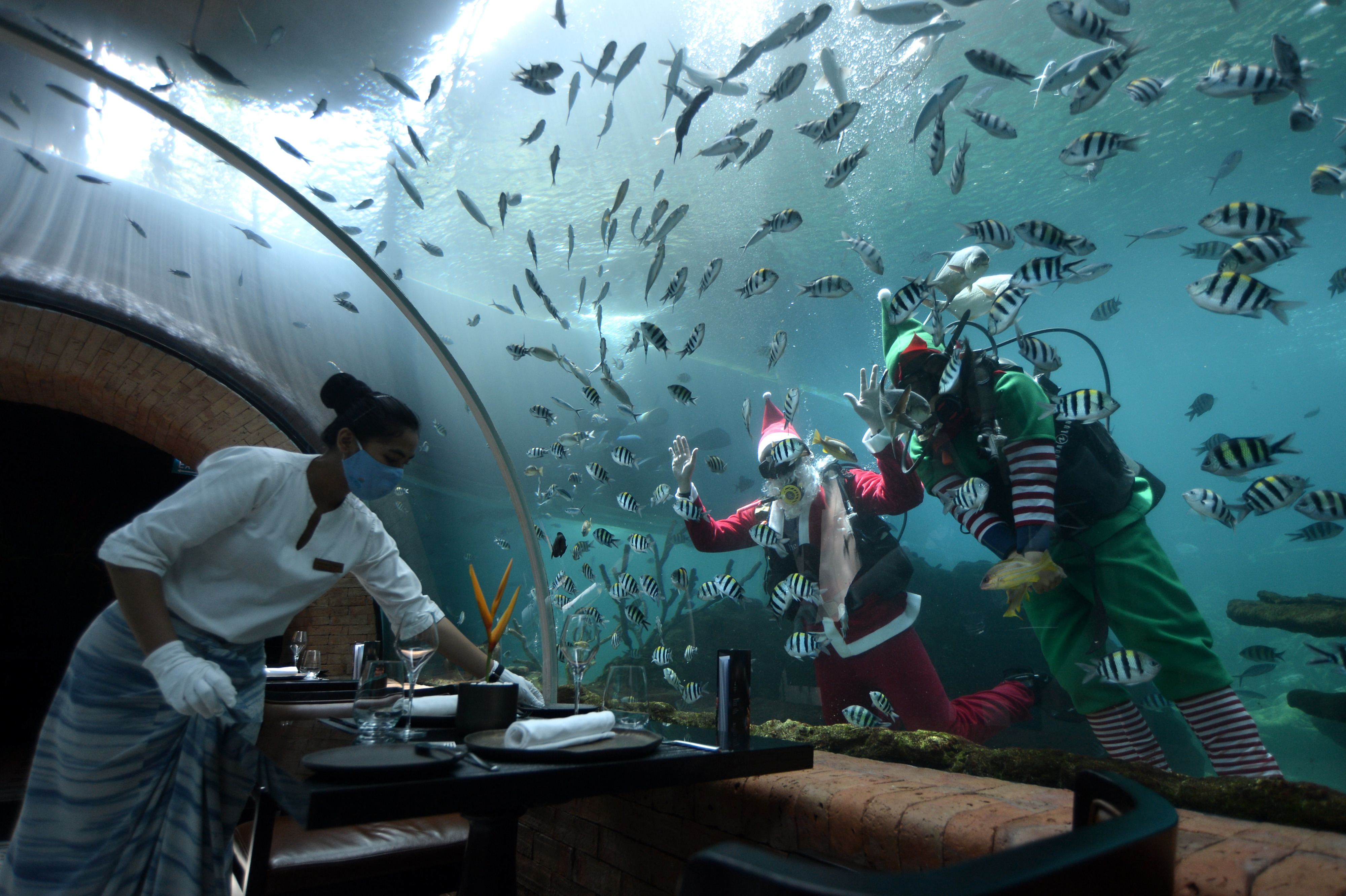 Atraksi Penyelam Berkostum Sinterklas di Bali