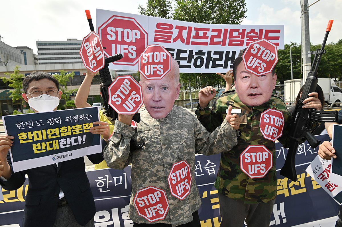 Aksi Protes Rencana Latihan Militer Gabungan Korea Selatan-AS